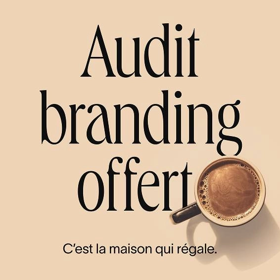 Texte : Audit branding offert, café à droite.