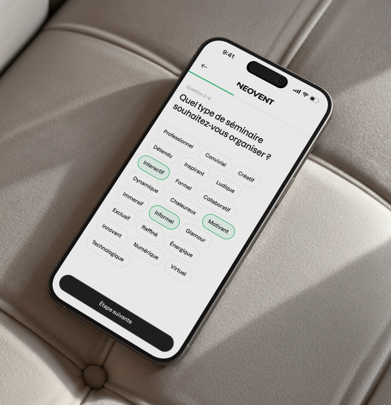 Application mobile choix type de séminaire.