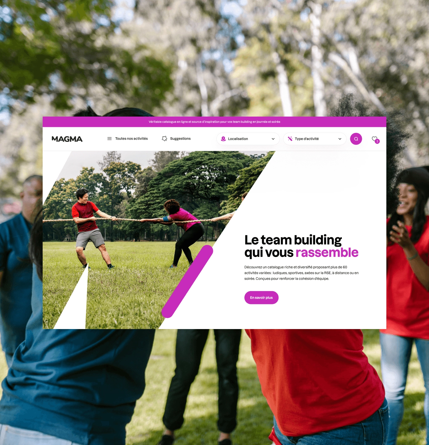 Activité de team building extérieure avec tir à la corde.